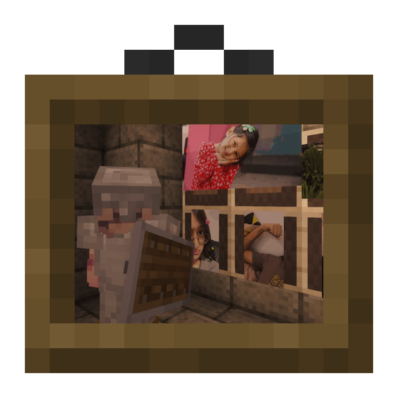 A Minecraft memory surrounded by pictures